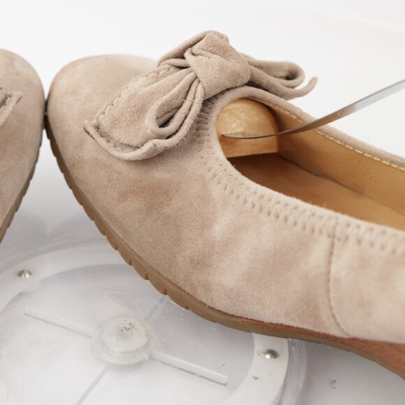 Paul Green Womens Nola Slip On Shoes Size 10 Tan Suede Rose Gold Low Wedge Bows - Picture 8 of 15